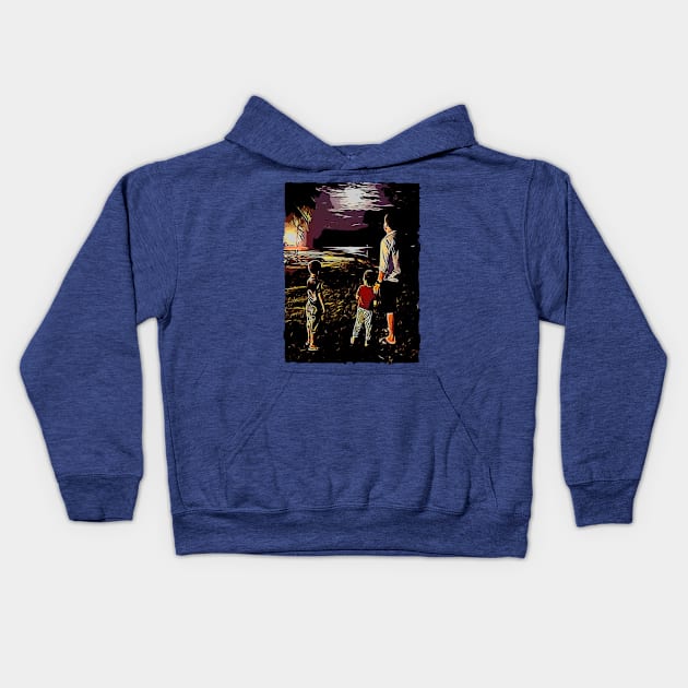 Full Moon at the Beach Kids Hoodie by CDUS